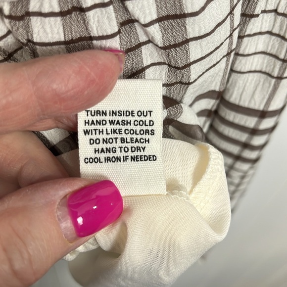 Womens Brown & White Plaid Dress Pullover Smocking Lined Tier Ruffles No Tags - Picture 8 of 14